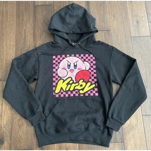 Kirby Hoodie Mens Small Black Pink Round Hero Graphic Print Logo Nintendo